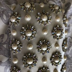 Aldo ivory white rhinestone pearls dress clutch